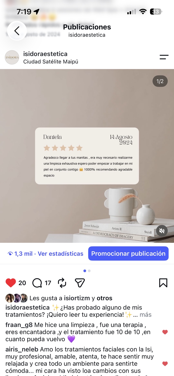 Publicación compartida con el testimonio de Daniela.